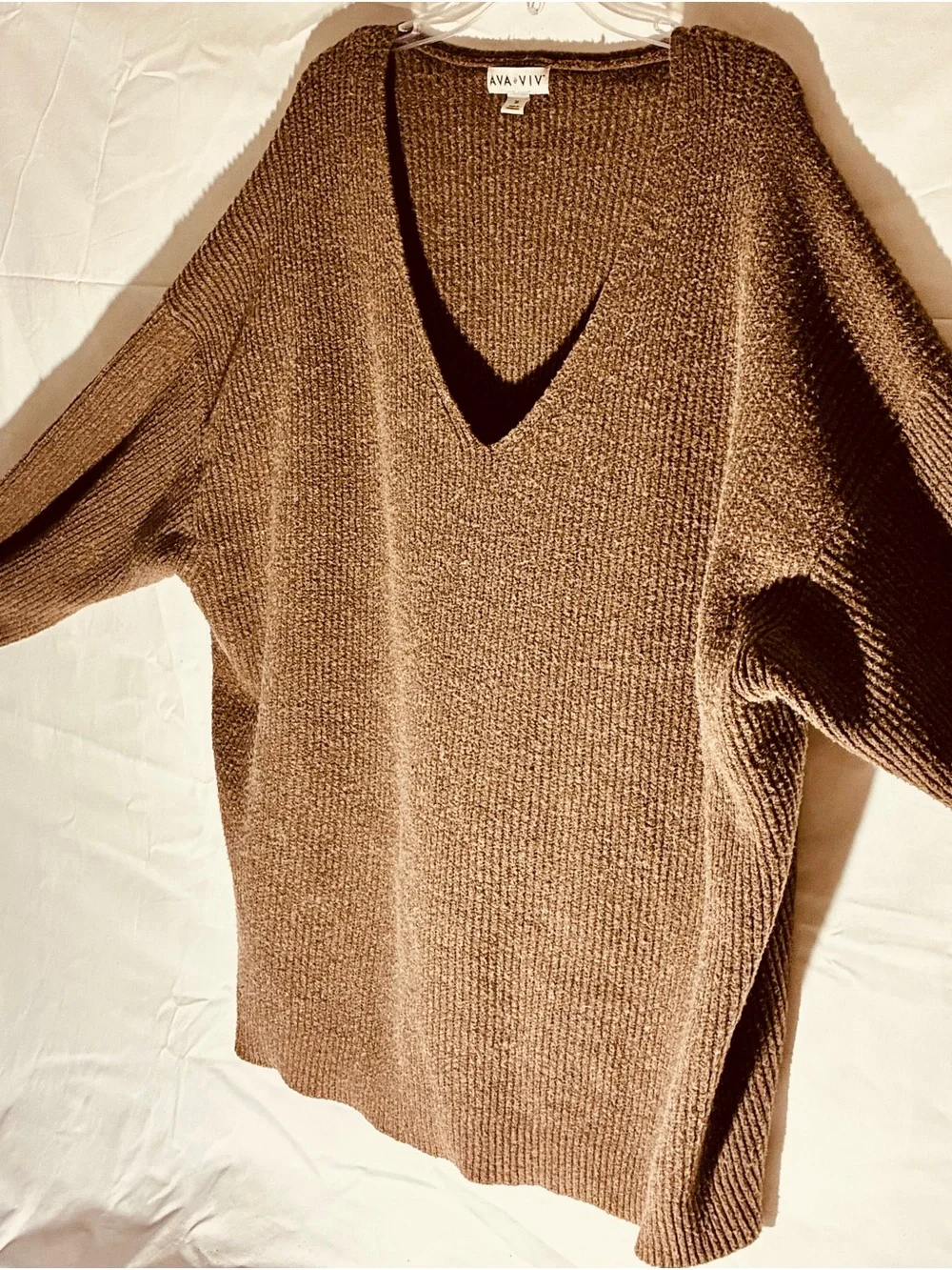 Ava & Viv Chocolate Brown V-Neck Knit Sweater